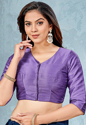 Solid Color Art Silk Blouse in Purple