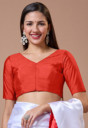 Solid Color Art Silk Blouse in Red