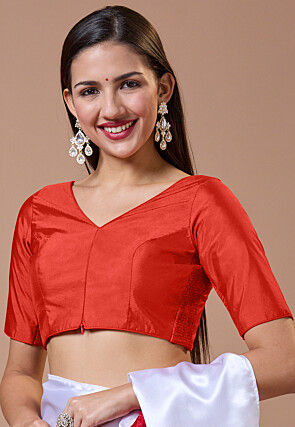 Solid Color Art Silk Blouse in Red