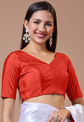 Solid Color Art Silk Blouse in Red