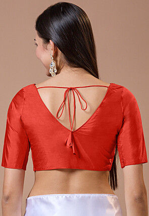 Solid Color Art Silk Blouse in Red