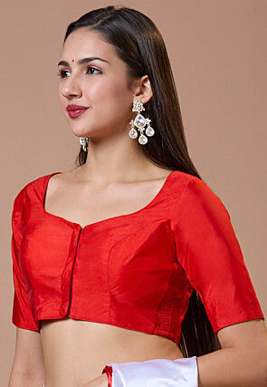 Solid Color Art Silk Blouse in Red
