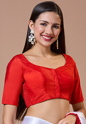 Solid Color Art Silk Blouse in Red