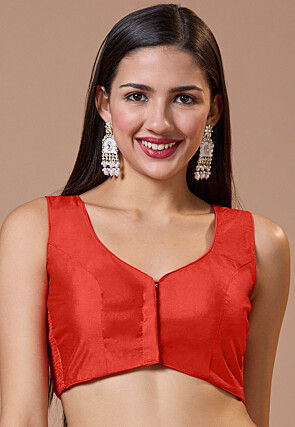 Solid Color Art Silk Blouse in Red