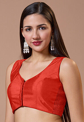 Solid Color Art Silk Blouse in Red