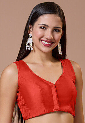 Solid Color Art Silk Blouse in Red