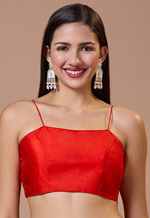 Solid Color Art Silk Blouse in Red