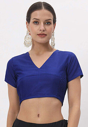 Solid Color Art Silk Blouse in Royal Blue