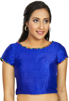 Embroidered Dupion Silk Blouse in Royal Blue : UVE72