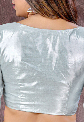 Solid Color Art Silk Blouse in Silver