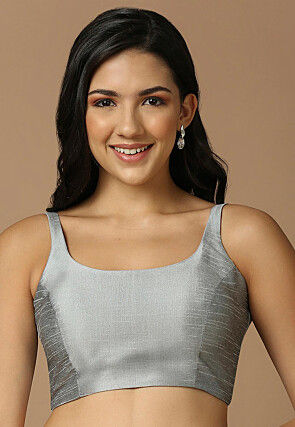 Solid Color Art Silk Blouse in Silver