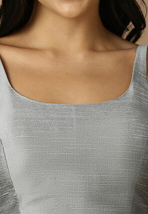 Solid Color Art Silk Blouse in Silver