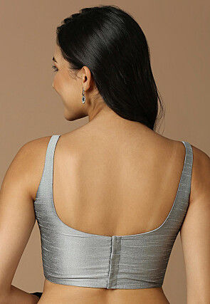 Solid Color Art Silk Blouse in Silver