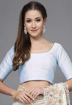 Solid Color Art Silk Blouse in Sky Blue