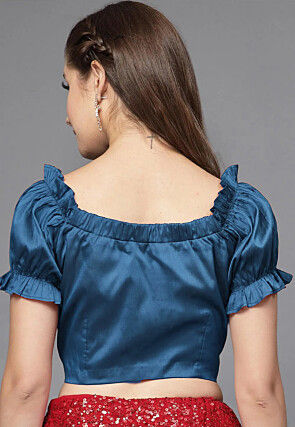 Solid Color Art Silk Blouse in Teal Blue