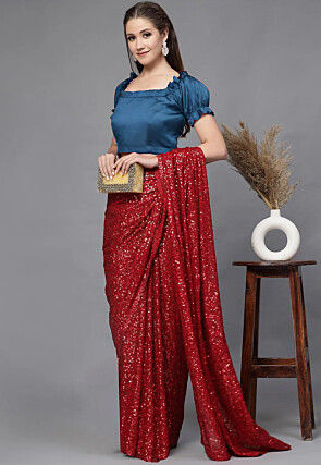 Solid Color Art Silk Blouse in Teal Blue