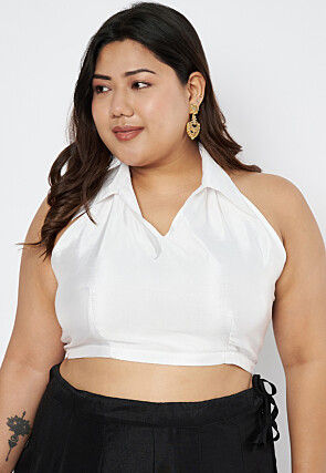 Solid Color Art Silk Blouse in White