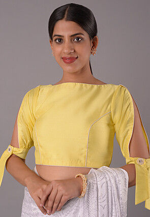 Solid Color Art Silk Blouse in Yellow