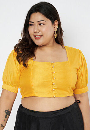 Solid Color Art Silk Blouse in Yellow