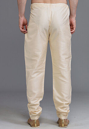 Solid Color Art Silk Churidar in Light Beige