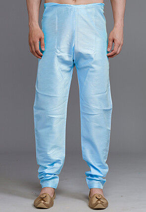 Solid Color Art Silk Churidar in Sky Blue