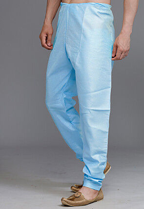 Solid Color Art Silk Churidar in Sky Blue