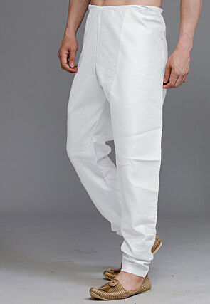 Solid Color Art Silk Churidar in White