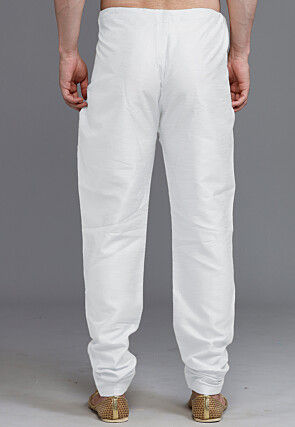 Solid Color Art Silk Churidar in White