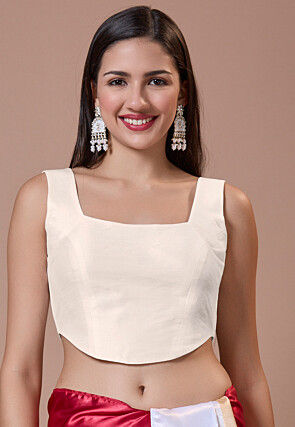 Solid Color Art Silk Corset Blouse in Off White