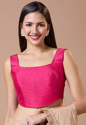 Solid Color Art Silk Corset Blouse in Pink