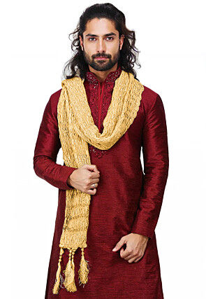 Solid Color Art Silk Crushed Stole in  Beige