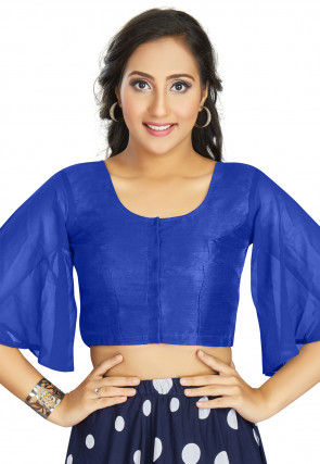 Royal blue soft satin saree with designer blouse – Poshaq By Aahana