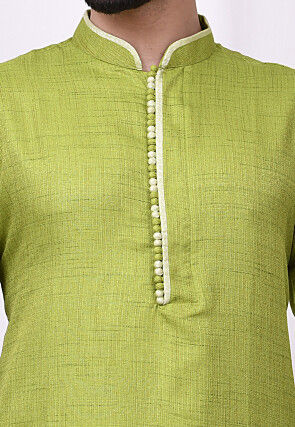Solid Color Art Silk Dhoti Kurta in Light Green
