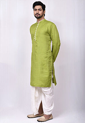 Solid Color Art Silk Dhoti Kurta in Light Green
