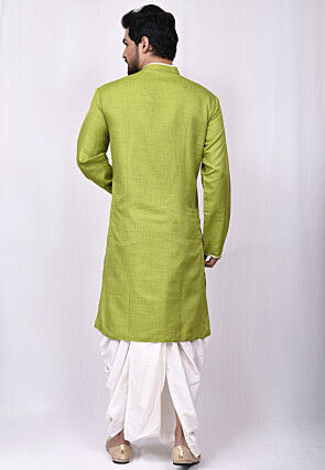 Solid Color Art Silk Dhoti Kurta in Light Green