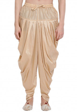 Solid Color Art Silk Dhoti Pant in Beige
