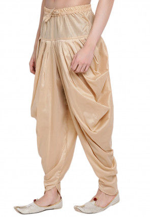 Solid Color Art Silk Dhoti Pant in Beige