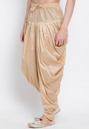 Solid Color Art Silk Dhoti Pant in Beige