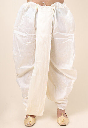 Solid Color Art Silk Dhoti Pant in Cream