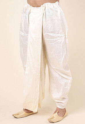 Solid Color Art Silk Dhoti Pant in Cream