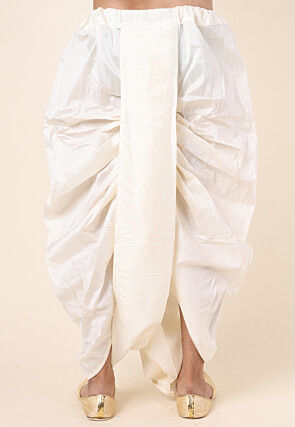 Solid Color Art Silk Dhoti Pant in Cream