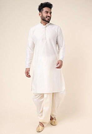 Solid Color Art Silk Dhoti Pant in Cream