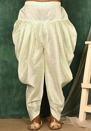 Solid Color Art Silk Dhoti Pant in Cream
