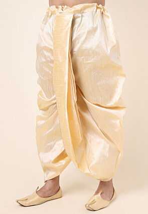 Solid Color Art Silk Dhoti Pant in Light Beige
