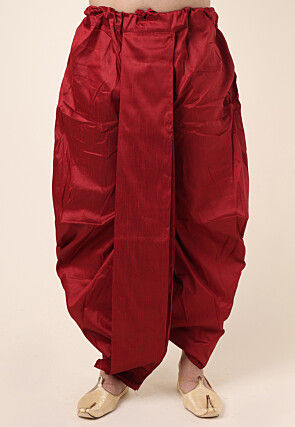 Solid Color Art Silk Dhoti Pant in Maroon