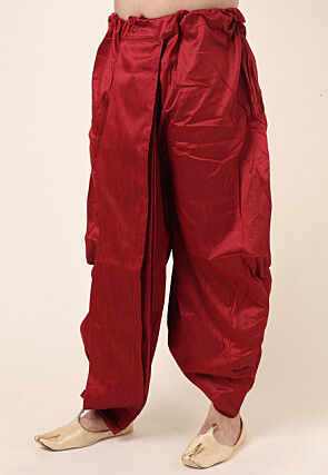 Solid Color Art Silk Dhoti Pant in Maroon