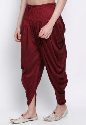 Solid Color Art Silk Dhoti Pant in Maroon