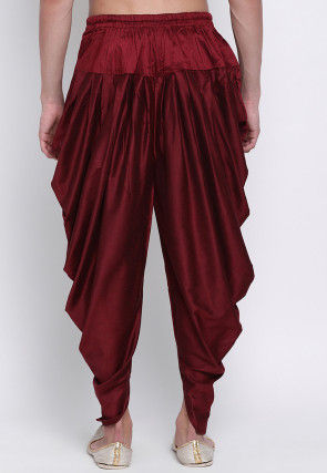 Solid Color Art Silk Dhoti Pant in Maroon