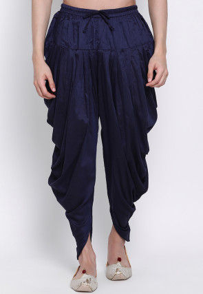 Solid Color Art Silk Dhoti Pant in Navy Blue