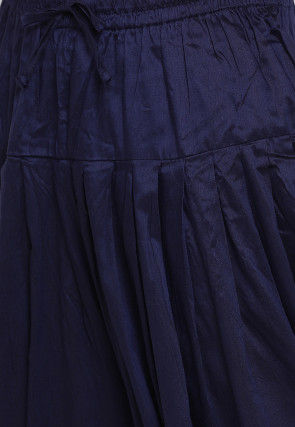 Solid Color Art Silk Dhoti Pant in Navy Blue